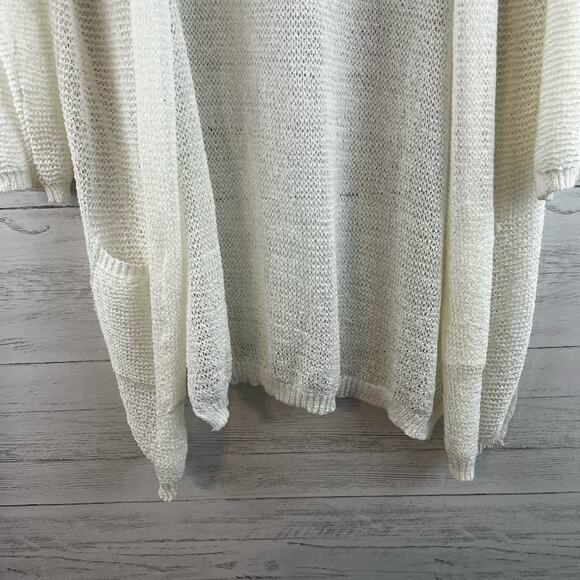 Ye Mak White Open Knit Pocket Cardigan Size M/L - Picture 4 of 7